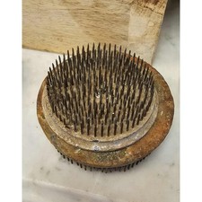 Vintage Round Heavy Metal Spike Flower Floral Frog 3in