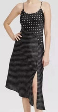 A New Day Black Polka Dot Asymmetrical Midi Slip Dress Size Medium