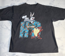 Vintage 90s Harley Davidson Mens Black Size XL T Shirt Looney Tunes Taz Bugs