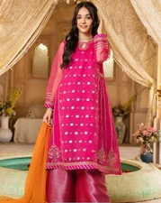 Indian Pakistani Embroidered Girls / Kurti party wear ethnic dress plazzo/ Pink