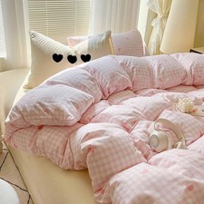 Pink and White Gingham Duvet Cover Full Size - 3 Pcs Heart Grid Plaid Buffalo