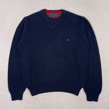 Vintage Tommy Hilfiger Chunky Knit Crewneck Sweater Mens M Navy Boxy Prep Cotton