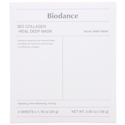 Biodance Bio Collagen Real Deep Gesichtsmaske 4 Stück je 34g Minimiert Poren