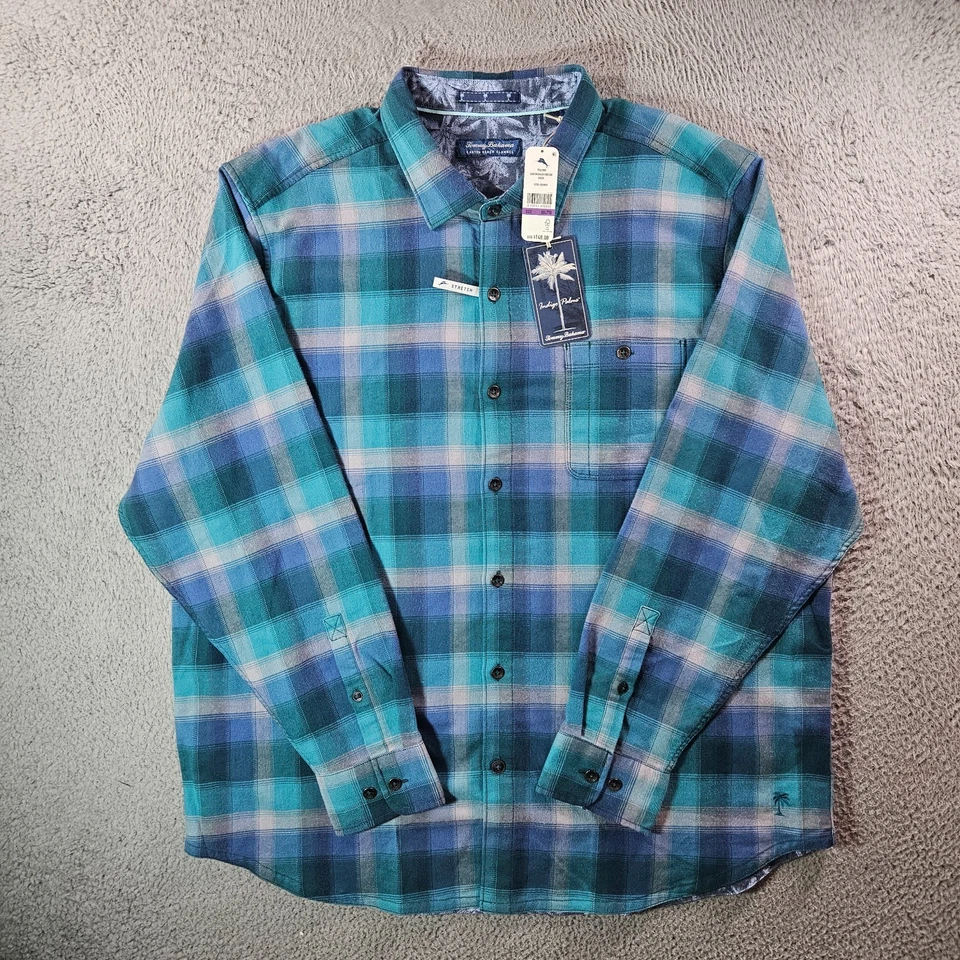 $148 NOVA Camisa Masculina Tommy Bahama de Flanela Elástica XXL Canyon Beach Fireside - Imagem 2 de 4