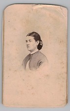 Antique CDV Gorgeous Young Lady in Dark Dress White Collar Hair Unmarked