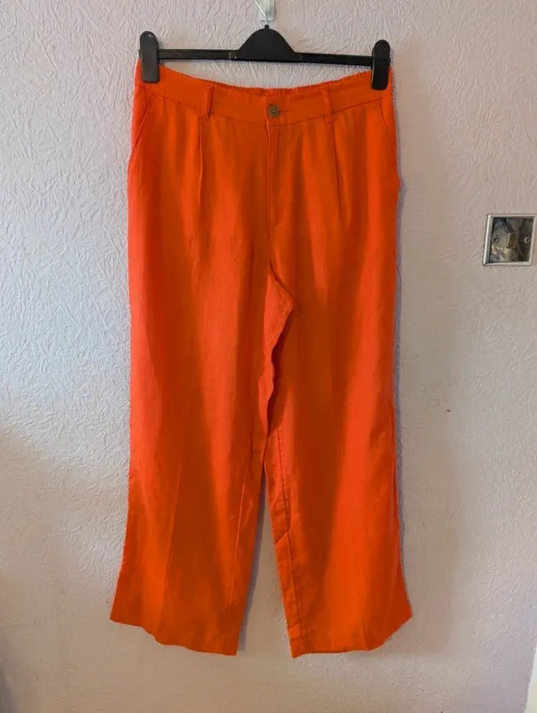 Lands' End Orange/Coral Wide Leg Linen Trousers (UK 14/16) image 2