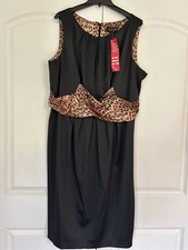 NWT ROBBIE BEE LITTLE BLACK DRESS CHEETAH SLEEVELESS BLACK SZ 20W Elegant Party