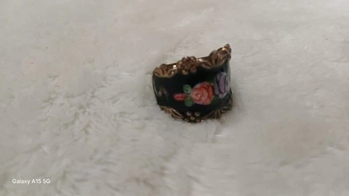 Cigar Band Retro Vintage Vargas Sterling Vermeil Guilloche Floral Ring SZ 7