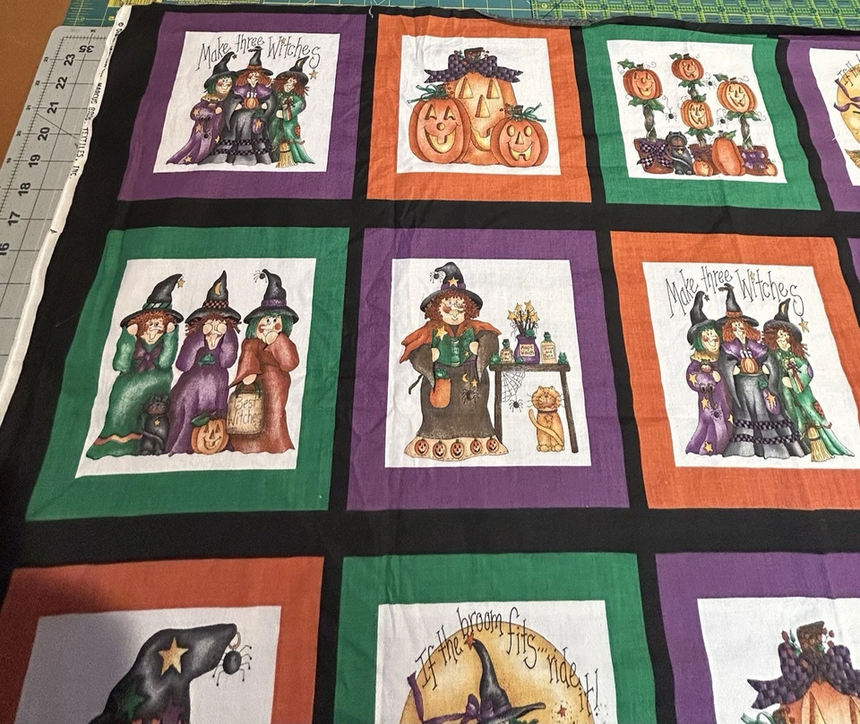 Panel de tela calabazas brujas de Halloween 44"X26" acolchado costura textiles Marcus Foto 2 de 4