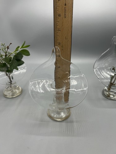 3 Jack in the Pulpit mundgeblasene Klarglas Knospenvasen Kerzenhalter 6" Vintage - Bild 2 von 7