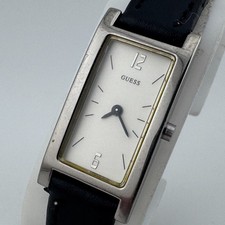 Vintage Guess Quartz Watch G50329L Women Silver Long Rectangle Analog New Batter