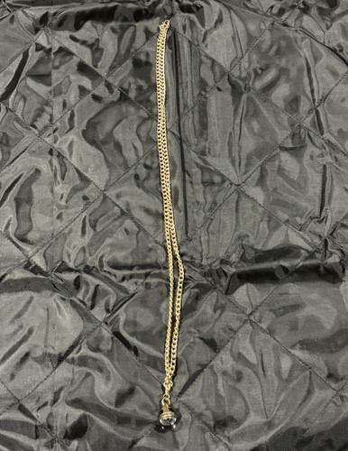 Gold Tone Metal Curb Link Chain Necklace, Lobster Clasp, Round Bezel Crystal
