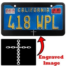 Engraved Black License Plate Frame - Chain Cross