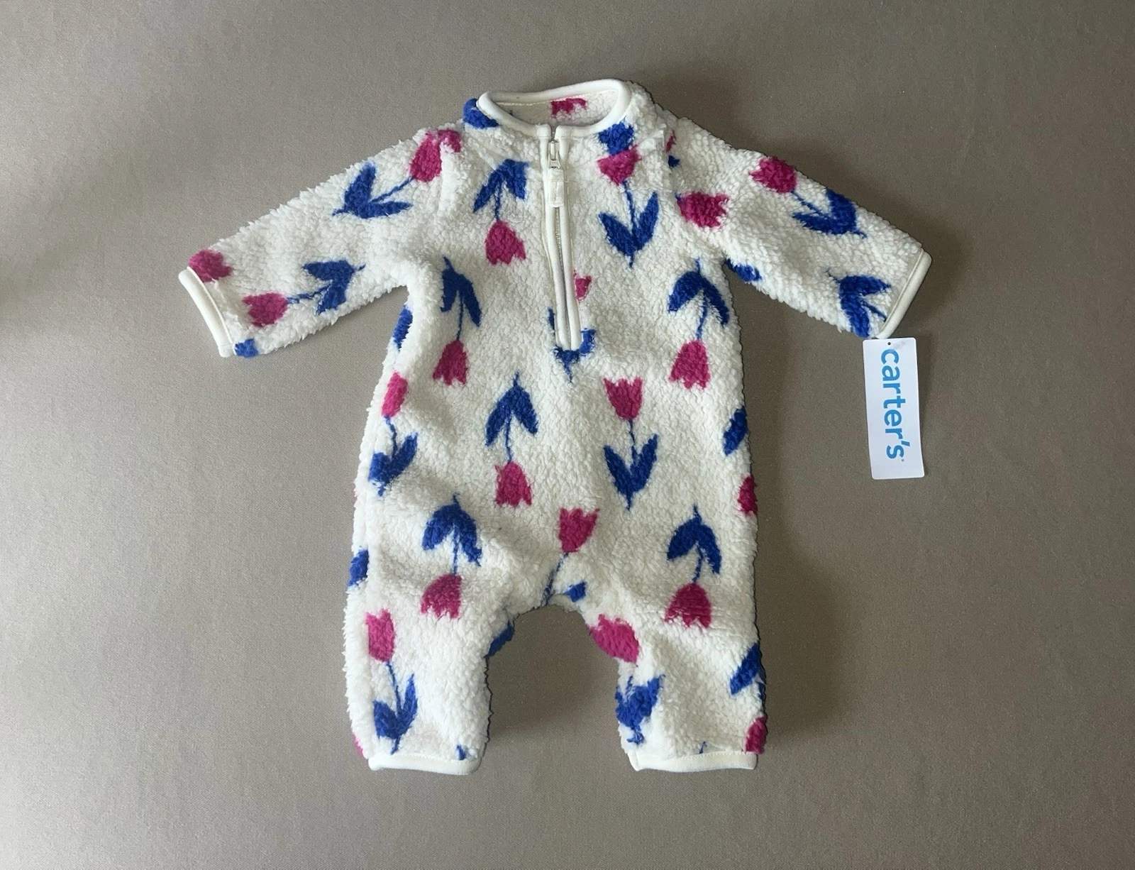Carter’s Baby Girls 3 Months One-Piece Fleece Jumpsuit Outfit, New With Tags