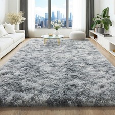 6x9 Fluffy Tie-Dyed Light Grey Area Rugs for Living Room Bedroom, Large Ultra...
