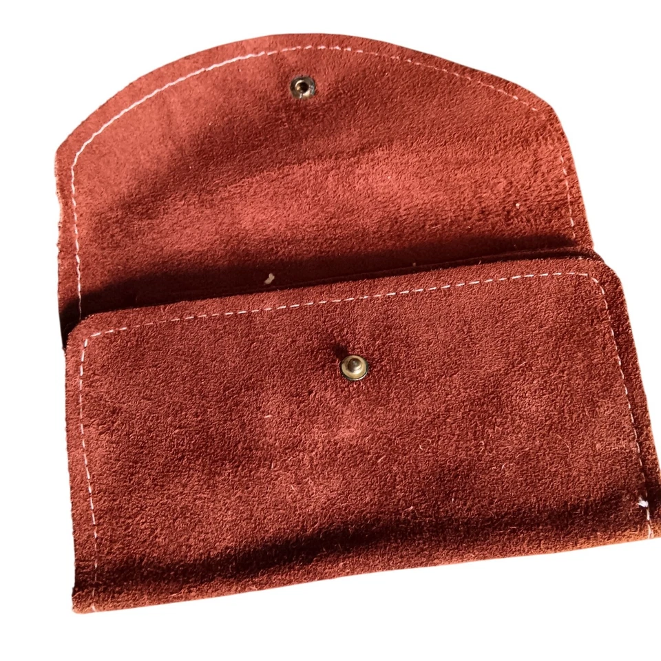 Vintage Hippie Wallet Brown Suede Coin Purse With Snap Button 6x4 1970's Leather - Image 4 of 4