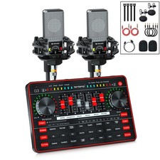 Audio Mixer with Sound Card, tenlamp Two 3.5mm Studio Condenser Microphone and G