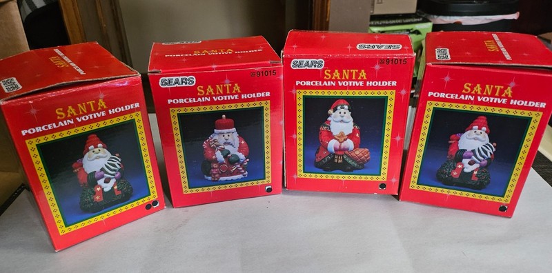 Vintage 5" Santa Porcelain Votive Holder  Sears, Roebuck and Co. Boxed Set of 4