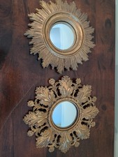 Antique Style Wooden Golden Mirrors convex Sunburst Design and Rococo PAIR