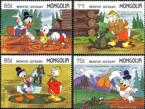 Mongolei 1987 Disney/Mark Twain/Donald Duck/Frosch/Cartoons/Stories 4V Set (b798m) - Bild 1 von 1