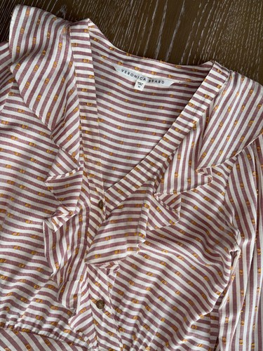 $495 VERONICA BEARD Swiss Dot Oxford Stripe Kai Dress Ruffles Ruching SUMMER! 10 - Picture 11 of 23