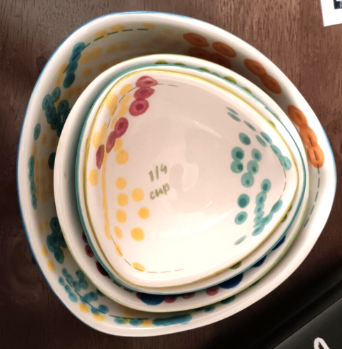 Anthropologie Set of 4 Nesting Measuring Bowl Cups, Hand Painted, Boho, READ