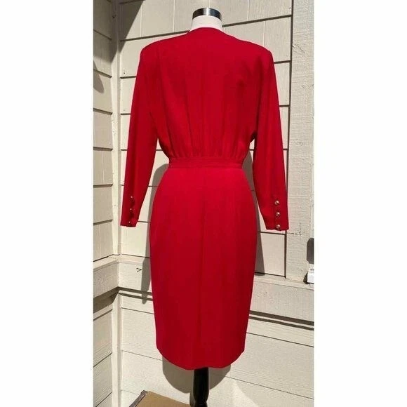 Abito vintage Valentino Miss V rosso lana oro bottoni davanti taglia 44 10