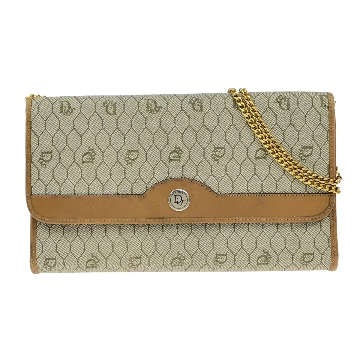 Sac bandoulière chaîne nid d'abeille logo Christian Dior PVC cuir marron GHW 65EE042