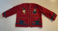 Vintage Mexican Souvenir Jacket Red Embroidered Wool 1950s Kids Hand Made
