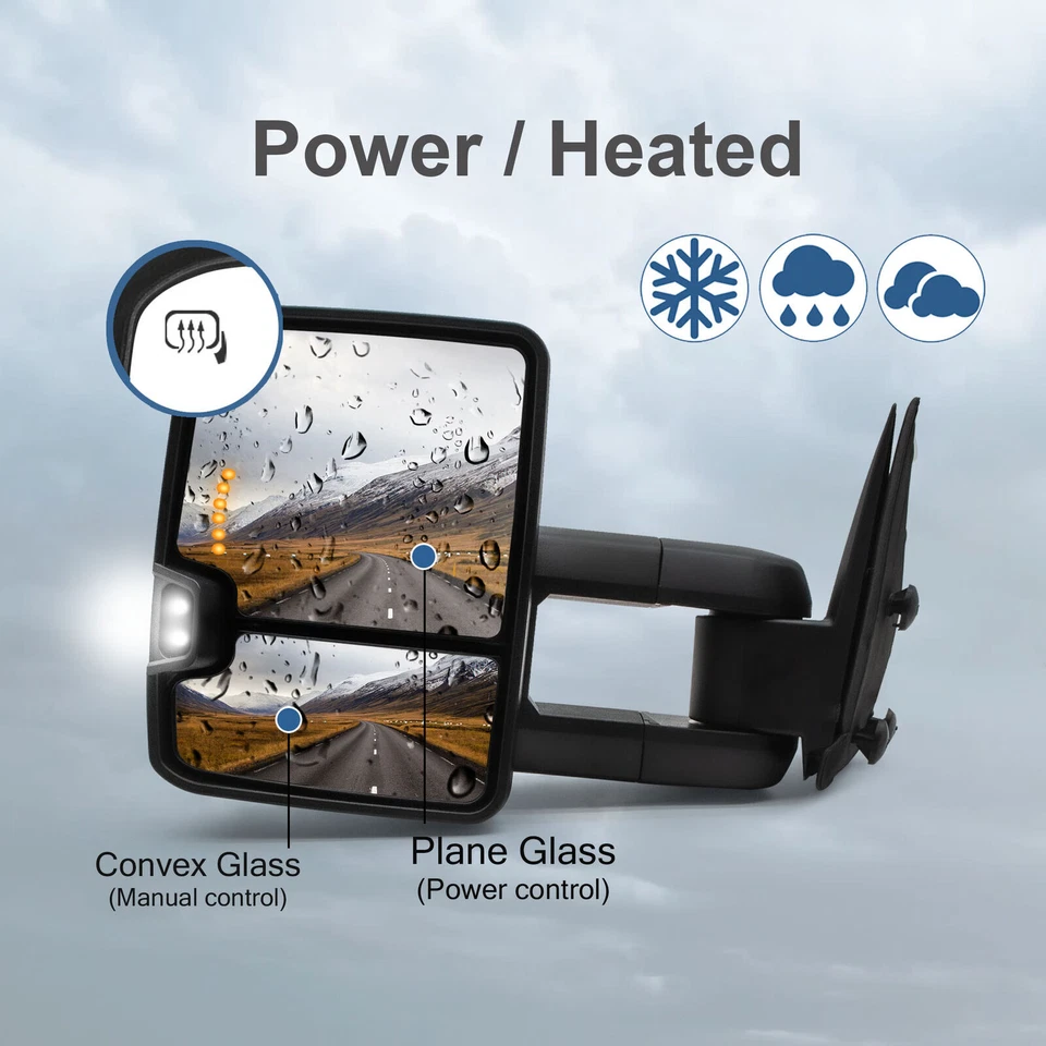 Par de espejos retrovisores de remolque señal térmica eléctrica para 03-06 Chevy Silverado1500 tapa cromada Foto 2 de 4