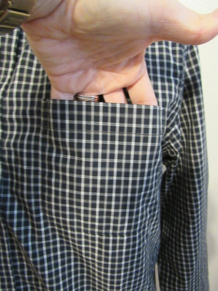 FLECHA, CAMISA HOMBRE NUEVA NEGRA ALGODÓN BL MANGA LARGA CUADROS CON BOLSILLO, TALLA S Foto 3 de 4