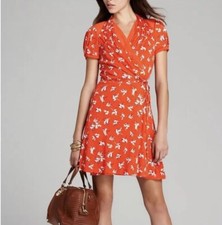 Juicy Couture Silk Floral Motif Print Wrap Dress Size S Orange
