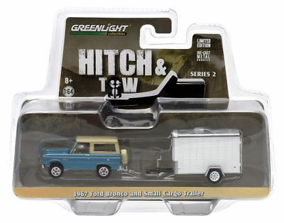 1:64 GreenLight HITCH & TOW 2 Blue 1967 Bronco & Cargo Enclosed