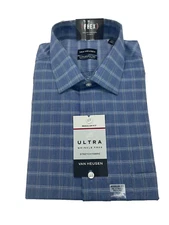 Van Heusen Regular Fit Wrinkle Free Stretch Button Down Shirt Blue Plaid Size XL