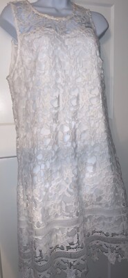 Francesca s Lace Dress Size L Large White Short Sleeveless Lace Lined Dress