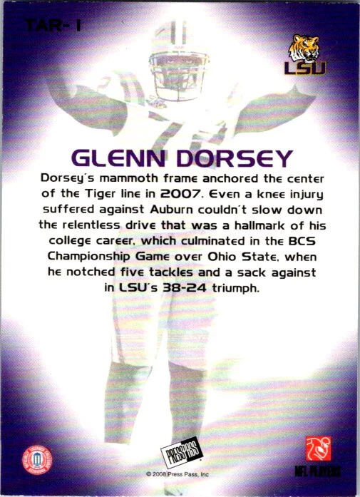 2008 Press Pass - #1 Glenn Dorsey (RC) - Image 2 of 2