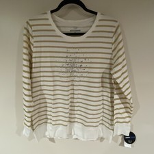 NWT Style Co Sport Ivory Yellow Striped Long Sleeve The Essential Sweatshirt L