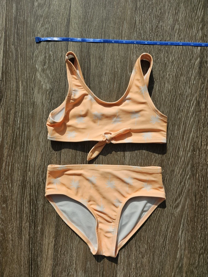 Antiguo Traje de Baño Azul Marino Niñas S Melocotón Estampado Palmera Corbata Frontal Conjunto de Dos Piezas Foto 3 de 4