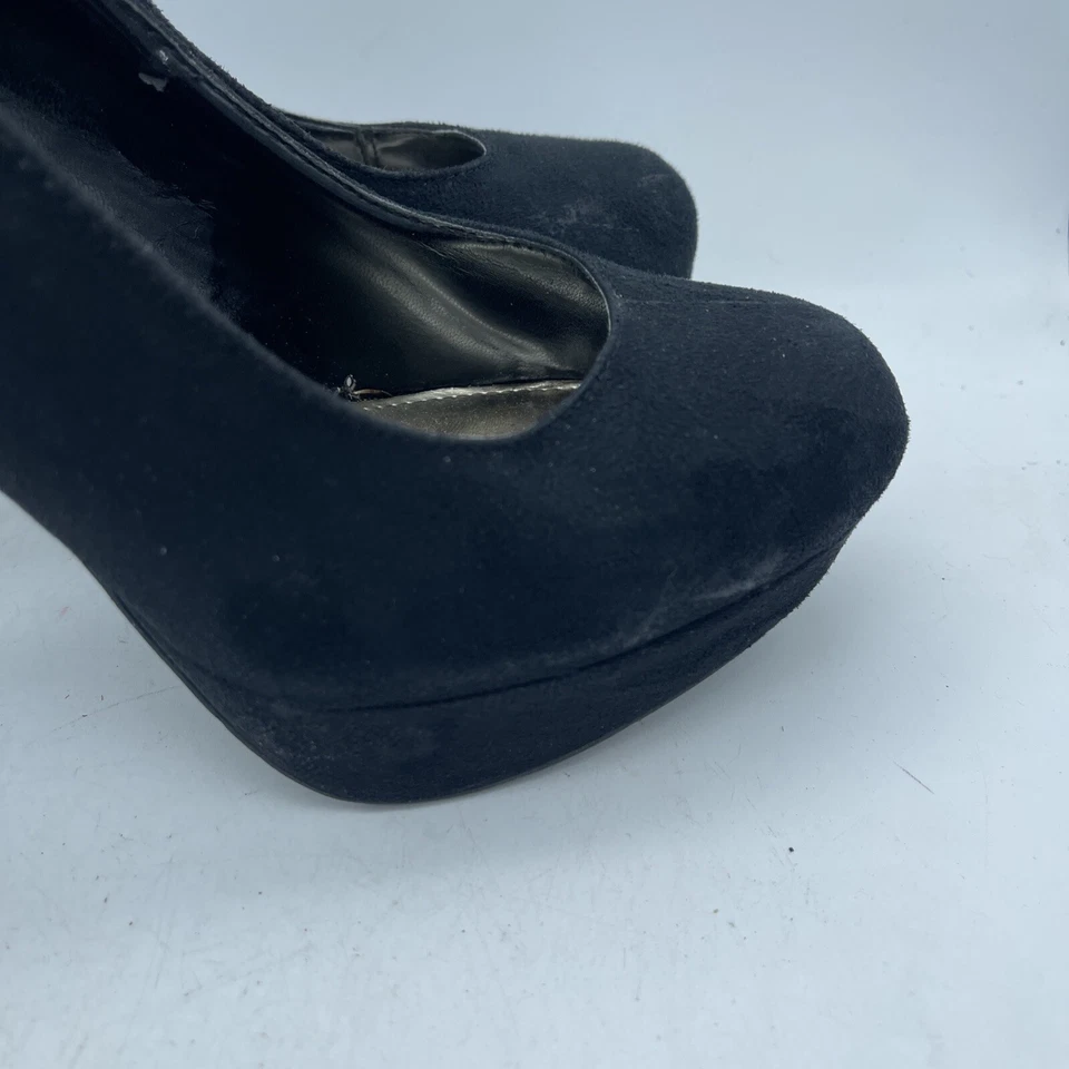Tacones sin cordones de plataforma vintage Brash Y2K de gamuza negra para mujer talla 9W Foto 3 de 4