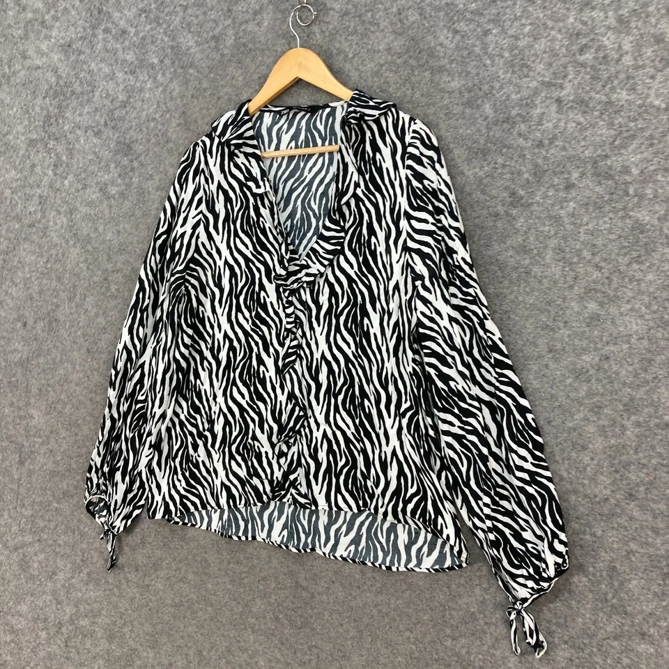 Blusa Camisa Zara Mujer Talla L Grande Estampado Animal Manga Larga Cuello en V 35818 Foto 2 de 4