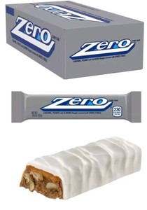 Zero Candy Bar White Fudge Caramel Peanuts Almond Nougat - 24 Bars 1.85oz 52g