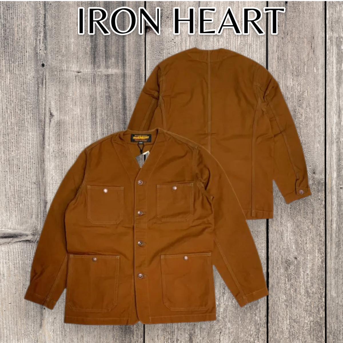 IRON HEART IHJ-159 Duck Collarless Chore Jacket Brown XS-L Made in