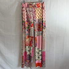 Woman  s Colorful Floral  Geometric Patchwork Wide-Leg Flowy Pants Small