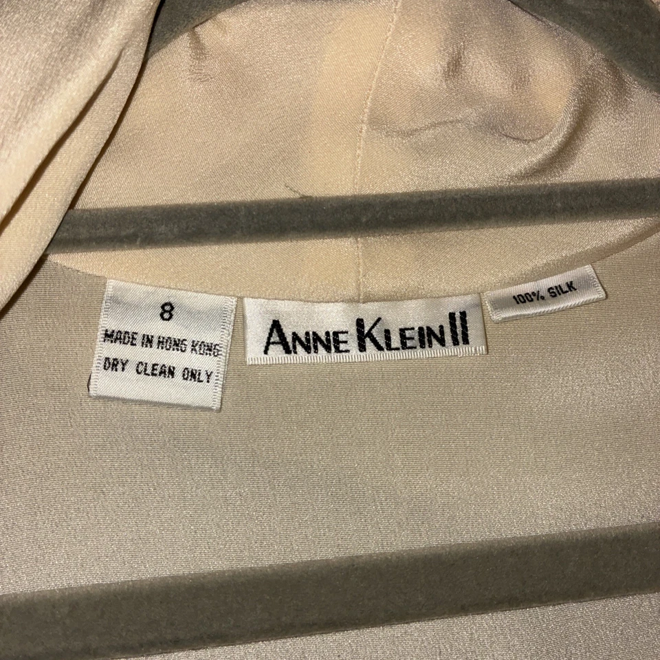 Blusa Top Anne Klein II De Colección Marfil Crema Seda Manga Larga Profunda V Formal Talla 8 Foto 3 de 4