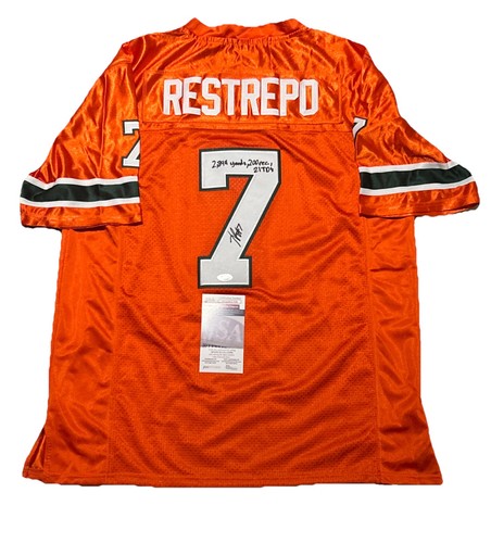 Xavier Restrepo Autographed Signed Miami Hurricanes Inscribed Jersey JSA Witness 