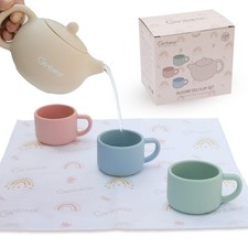Silicone Play Kitchen Tea Set with Washable Cloth Napkin for Toddlers Kids ...