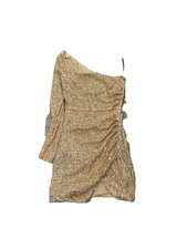 Windsor Gold Sequin One Shoulder Ruched Bodycon Dress Knit XS