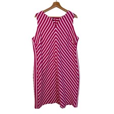 Talbots Easy Shift Dress size XL Stripe Chevron Pink White Sleeveless Vacation