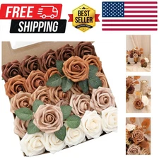 Artificial Flowers 25pcs Real Looking Earth Tones Ombre Colors Foam Fake Rose...