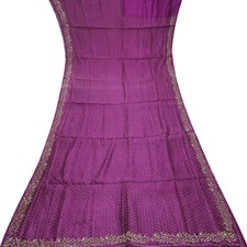 Vintage Purple Sarees 100 Pure Silk Hand Embroidered Sari 5YD Craft Fabric